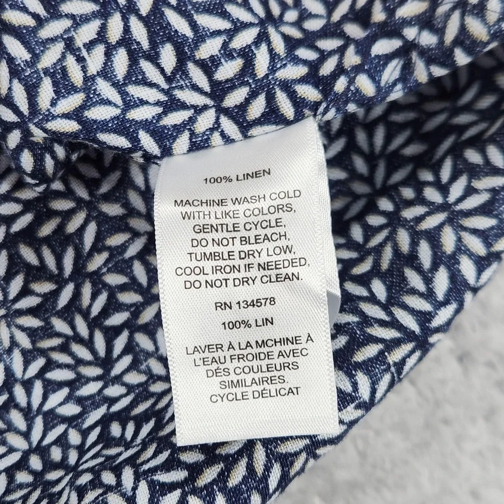 Vineyard Vines Linen Shirt Mens Large Blue Floral Short Sleeve Button Up Casual - Picture 10 of 12